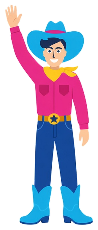 DTF Rodeo cowboy mascot waving